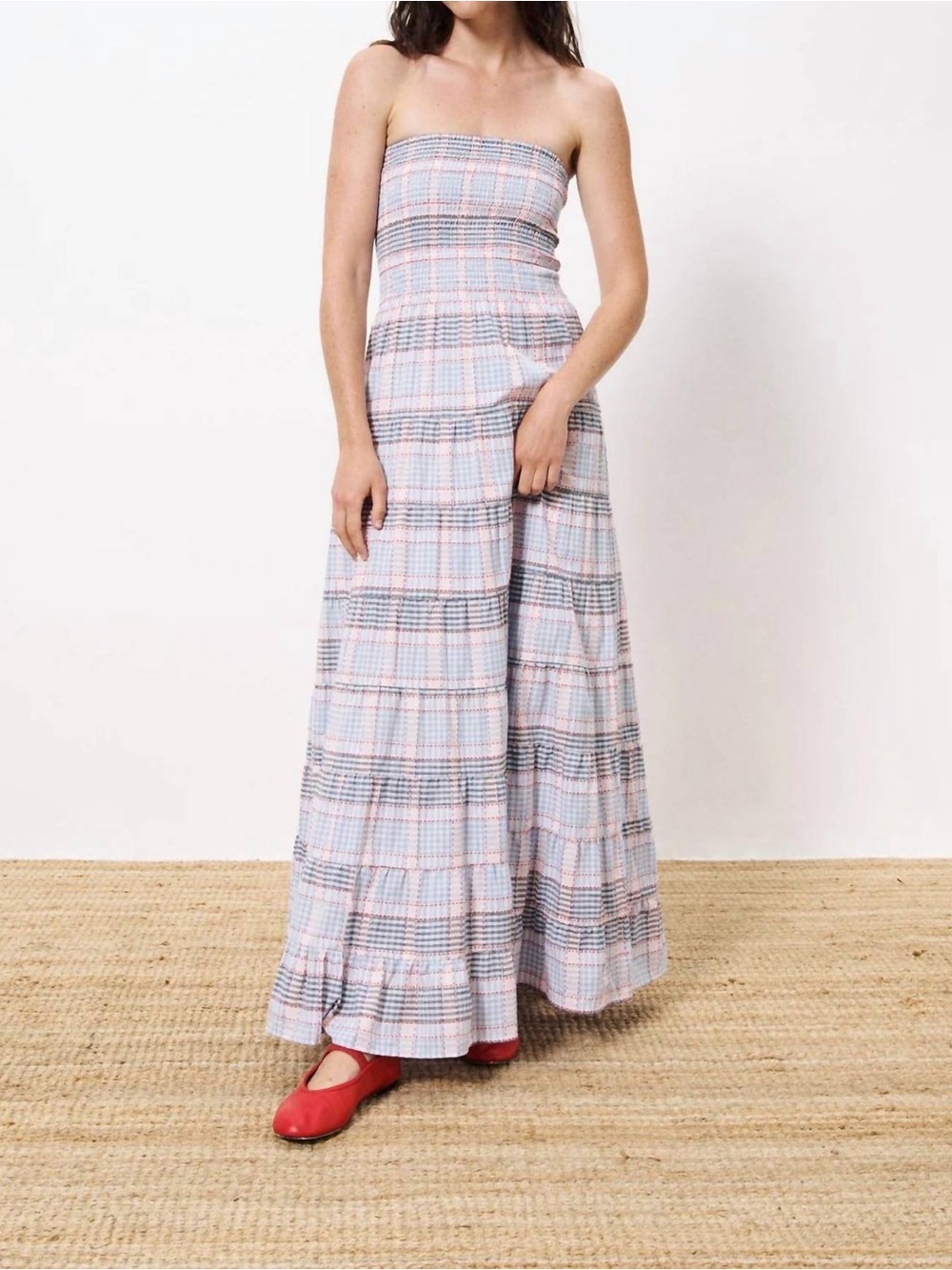 FRNCH Paris Striped Smocked Maxi Dress in Red White & Blue